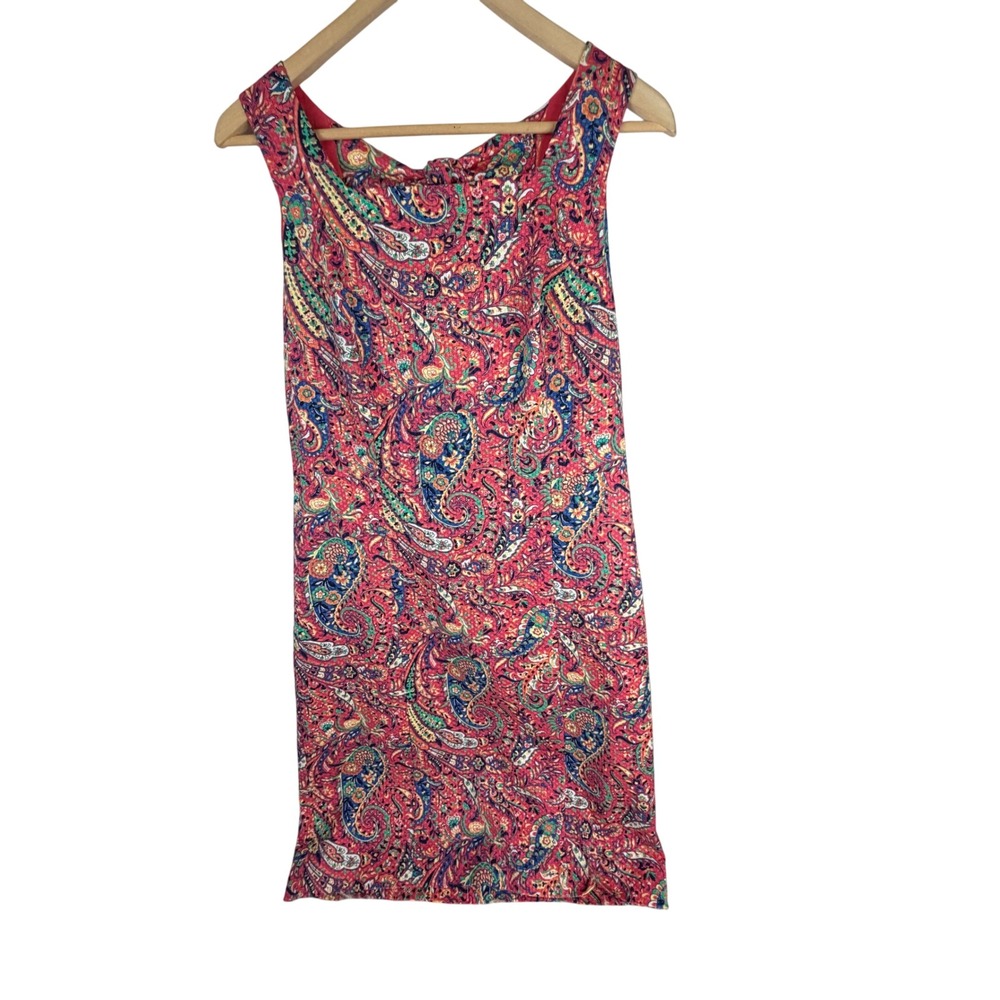 Talbots Bonaire Pink Paisley Sleeveless Bow Back Shift Dress Size 6
